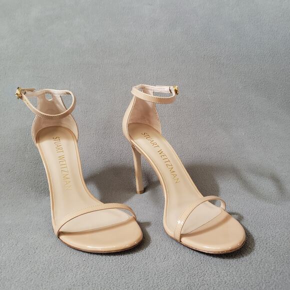 Stuart Weitzman Nudistsong Heels Adobe 8.5 STUA-WZ128 Tan Brown Patent Leather - Picture 2 of 16
